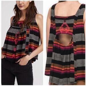 Free People Vintage Embroidered Swing Tank Top Size S Sleeveless Boho Southwest